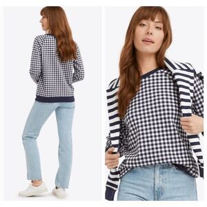 Draper James Natalie Sweatshirt Gingham Navy White Sz XS EUC
